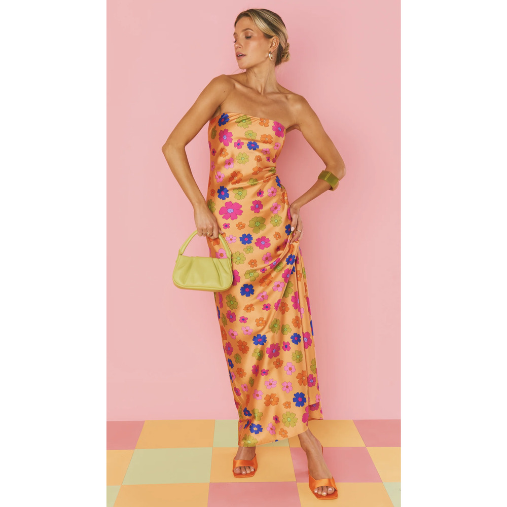 Show Me Your MuMu Orange Floral Strapless Maxi Dress